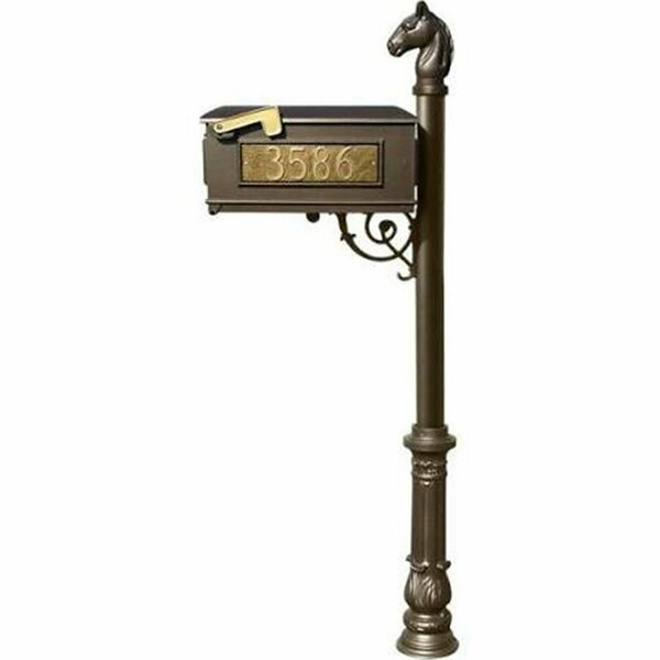 Lewiston Mailbox Post System with Ornate Base & Horsehead Finial & 3 Cast Plates Bronze LMC-701-BZ
